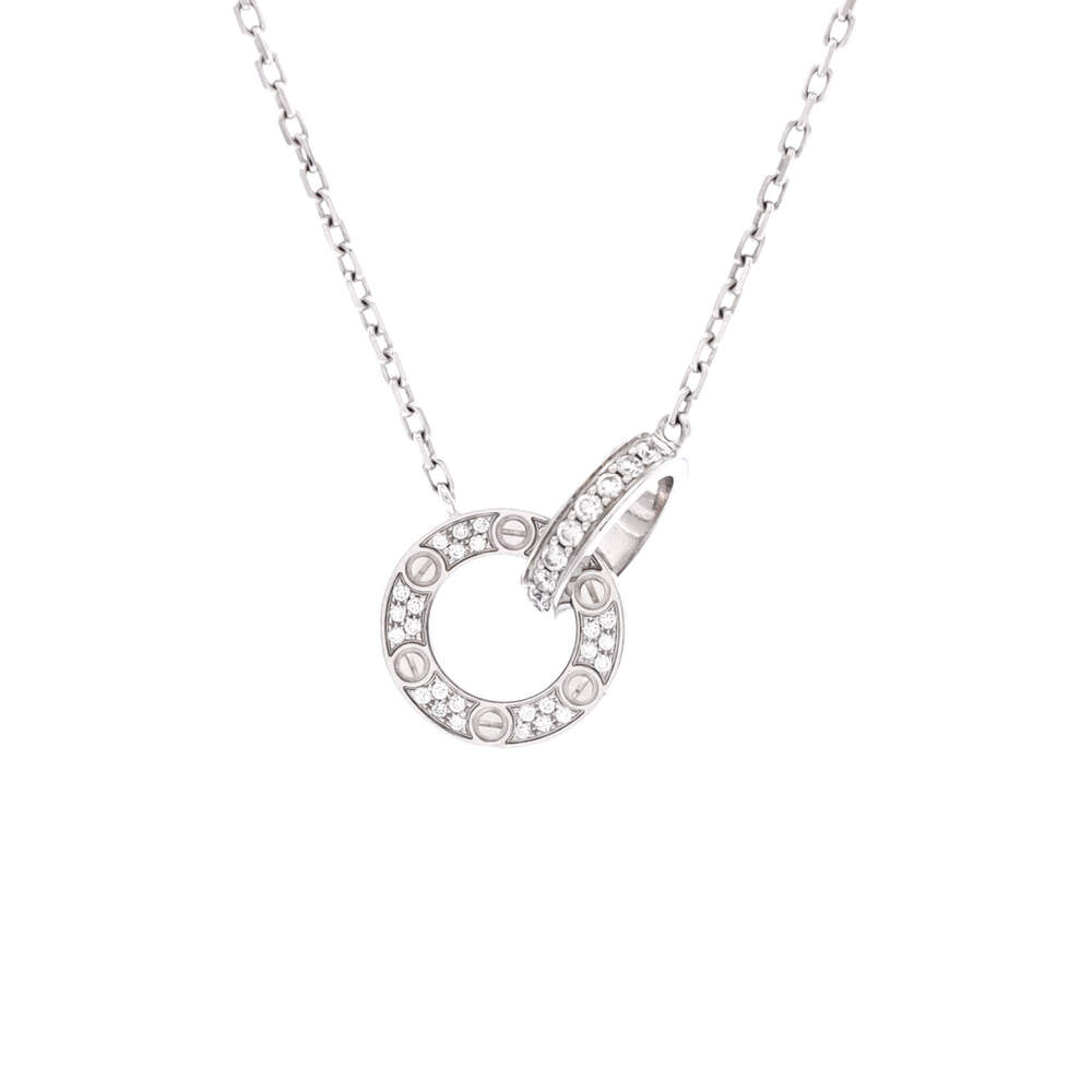 Cartier Love Interlocking Pave Necklace 18K White Gold and Diamonds